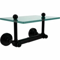 Waverly Place Collection Two Post Toilet Tissue Holder With Glass Shelf By Allied Brass -Allied Brass Shop ai wpglt24 bkm s3