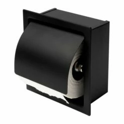 ALFI Brand Stainless Steel Recessed Toilet Paper Holder With Cover In Black Matte Or White, 6-1/2'' W X 3'' D X 6-7/8'' H 11 ALFI Brand Stainless Steel Recessed Toilet Paper Holder With Cover In Black Matte Or White, 6-1/2'' W X 3'' D X 6-7/8'' H -Allied Brass Shop alf abtpc77 bla 1 s3