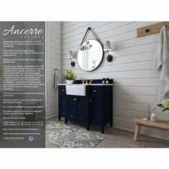 Ancerre Designs Adeline 48'' Bath Vanity In Multiple Finishes With Italian Carrara White Marble Vanity Top And White Undermount Farmhouse Basin And Gold Hardware, 48''W X 20-1/8''D X 34-5/8''H -Allied Brass Shop anc vts adeline 48 hb cw gd info 1 s3
