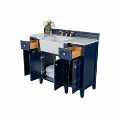 Ancerre Designs Adeline 48'' Bath Vanity In Multiple Finishes With Italian Carrara White Marble Vanity Top And White Undermount Farmhouse Basin And Gold Hardware, 48''W X 20-1/8''D X 34-5/8''H -Allied Brass Shop anc vts adeline 48 hb cw gd info 3 s3