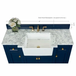 Ancerre Designs Adeline 48'' Bath Vanity In Multiple Finishes With Italian Carrara White Marble Vanity Top And White Undermount Farmhouse Basin And Gold Hardware, 48''W X 20-1/8''D X 34-5/8''H -Allied Brass Shop anc vts adeline 48 hb cw gd info 6 s3
