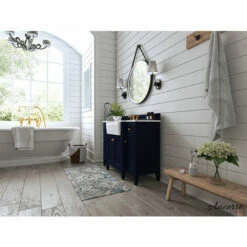 Ancerre Designs Adeline 48'' Bath Vanity In Multiple Finishes With Italian Carrara White Marble Vanity Top And White Undermount Farmhouse Basin And Gold Hardware, 48''W X 20-1/8''D X 34-5/8''H