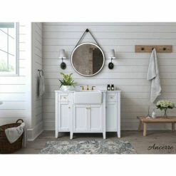 Ancerre Designs Adeline 48'' Bath Vanity In Multiple Finishes With Italian Carrara White Marble Vanity Top And White Undermount Farmhouse Basin And Gold Hardware, 48''W X 20-1/8''D X 34-5/8''H -Allied Brass Shop anc vts adeline 48 w cw gd 1 s3