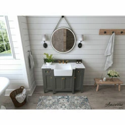 Ancerre Designs Adeline 48'' Bath Vanity In Multiple Finishes With Italian Carrara White Marble Vanity Top And White Undermount Farmhouse Basin And Gold Hardware, 48''W X 20-1/8''D X 34-5/8''H -Allied Brass Shop anc vts adeline 48 sg cw gd 4 s3