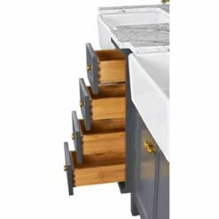 Ancerre Designs Adeline 60'' Double Sink Bath Vanity In White With Italian Carrara White Marble Vanity Top And (2) White Undermount Farmhouse Basin With Gold Hardware, 60''W X 20-1/2''D X 34-5/8''H 36 Ancerre Designs Adeline 60'' Double Sink Bath Vanity In White With Italian Carrara White Marble Vanity Top And (2) White Undermount Farmhouse Basin With Gold Hardware, 60''W X 20-1/2''D X 34-5/8''H -Allied Brass Shop anc vts adeline 60 sg cw gd drawers s3