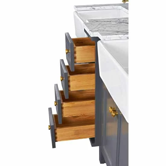 Ancerre Designs Adeline 60'' Double Sink Bath Vanity In White With Italian Carrara White Marble Vanity Top And (2) White Undermount Farmhouse Basin With Gold Hardware, 60''W X 20-1/2''D X 34-5/8''H 17 Ancerre Designs Adeline 60'' Double Sink Bath Vanity In White With Italian Carrara White Marble Vanity Top And (2) White Undermount Farmhouse Basin With Gold Hardware, 60''W X 20-1/2''D X 34-5/8''H - Image 17