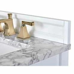 Ancerre Designs Adeline 60'' Double Sink Bath Vanity In White With Italian Carrara White Marble Vanity Top And (2) White Undermount Farmhouse Basin With Gold Hardware, 60''W X 20-1/2''D X 34-5/8''H 25 Ancerre Designs Adeline 60'' Double Sink Bath Vanity In White With Italian Carrara White Marble Vanity Top And (2) White Undermount Farmhouse Basin With Gold Hardware, 60''W X 20-1/2''D X 34-5/8''H -Allied Brass Shop anc vts adeline 60 w cw gd backsplash s3