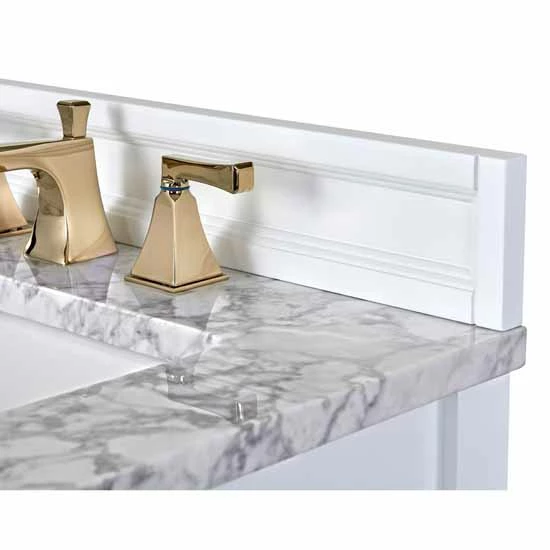 Ancerre Designs Adeline 60'' Double Sink Bath Vanity In White With Italian Carrara White Marble Vanity Top And (2) White Undermount Farmhouse Basin With Gold Hardware, 60''W X 20-1/2''D X 34-5/8''H 6 Ancerre Designs Adeline 60'' Double Sink Bath Vanity In White With Italian Carrara White Marble Vanity Top And (2) White Undermount Farmhouse Basin With Gold Hardware, 60''W X 20-1/2''D X 34-5/8''H - Image 6