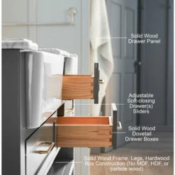 Ancerre Designs Hayley Freestanding Double Sink Bath Vanity Set With Assorted Cabinet Base Finishes, Italian Carrara White Marble Vanity Countertop, And 2x White Farmhouse Apron Basins, 60" Wide, 4-Drawers, 1 Open Bottom Shelf -Allied Brass Shop anc vts hayley 60 scg cw info 5 s3