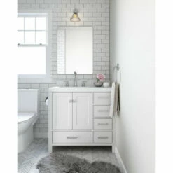 ARIEL Cambridge 36'' Left Or Right Offset Single Sink Base Vanity Cabinet In Multiple Finishes, 36''W X 21-1/2''D X 33-1/2''H -Allied Brass Shop ari a37l lifestyle white nickel s3