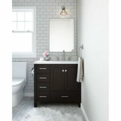 ARIEL Cambridge 36'' Left Or Right Offset Single Sink Base Vanity Cabinet In Multiple Finishes, 36''W X 21-1/2''D X 33-1/2''H -Allied Brass Shop ari a37r lifestyle espresso nickel s3