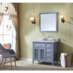 ARIEL Kensington 37"W Left Or Right Offset Single Sink Vanity Set W/ Carrara Marble Top In Grey Or White -Allied Brass Shop ari d037s l gry 2 s3