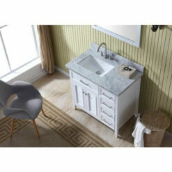 ARIEL Kensington 37"W Left Or Right Offset Single Sink Vanity Set W/ Carrara Marble Top In Grey Or White -Allied Brass Shop ari d037s l wht 3 s3