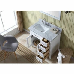 ARIEL Kensington 37"W Left Or Right Offset Single Sink Vanity Set W/ Carrara Marble Top In Grey Or White -Allied Brass Shop ari d037s l wht 4 s3