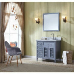 ARIEL Kensington 37"W Left Or Right Offset Single Sink Vanity Set W/ Carrara Marble Top In Grey Or White -Allied Brass Shop ari d037s r gry 2 s3