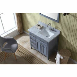 ARIEL Kensington 37"W Left Or Right Offset Single Sink Vanity Set W/ Carrara Marble Top In Grey Or White -Allied Brass Shop ari d037s r gry 3 s3