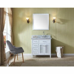 ARIEL Kensington 37"W Left Or Right Offset Single Sink Vanity Set W/ Carrara Marble Top In Grey Or White -Allied Brass Shop ari d037s r wht 1 s3