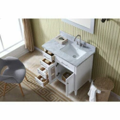 ARIEL Kensington 37"W Left Or Right Offset Single Sink Vanity Set W/ Carrara Marble Top In Grey Or White -Allied Brass Shop ari d037s r wht 4 s3