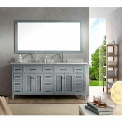 ARIEL Kensington 73'' Double Bathroom Vanity With Shutter Style Cabinet Doors And Matching Mirror Option