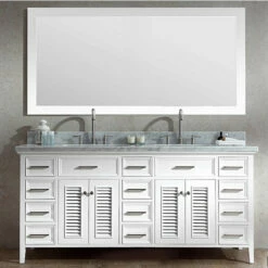 ARIEL Kensington 73'' Double Bathroom Vanity With Shutter Style Cabinet Doors And Matching Mirror Option -Allied Brass Shop ari d073d wht 1 s3