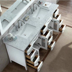 ARIEL Kensington 73'' Double Bathroom Vanity With Shutter Style Cabinet Doors And Matching Mirror Option -Allied Brass Shop ari d073d wht 5 s3