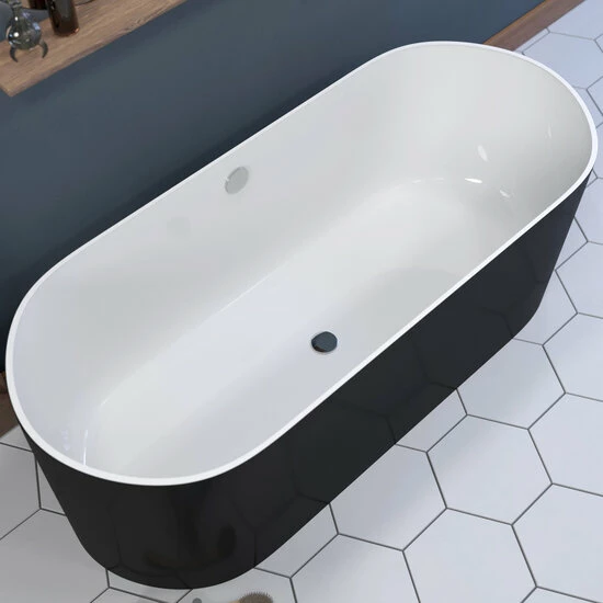 Cambridge Plumbing 71" Engineered Stone Free Standing Oval Double Ended Soaking Tub With Polished Chrome Drain And Overflow: Tub Capacity 120 Gallons 2 Cambridge Plumbing 71" Engineered Stone Free Standing Oval Double Ended Soaking Tub With Polished Chrome Drain And Overflow: Tub Capacity 120 Gallons - Image 2