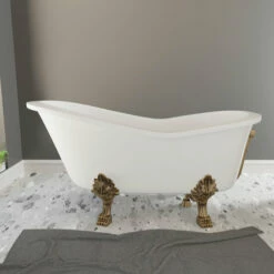 Cambridge Plumbing 62'' W Dolomite Mineral Composite Clawfoot Slipper Tub With Polished Chrome Or Antique Brass Feet And Drain Assembly 7 Cambridge Plumbing 62'' W Dolomite Mineral Composite Clawfoot Slipper Tub With Polished Chrome Or Antique Brass Feet And Drain Assembly -Allied Brass Shop cap es st62 nh ab s3