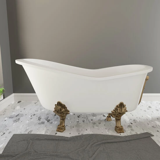 Cambridge Plumbing 62'' W Dolomite Mineral Composite Clawfoot Slipper Tub With Polished Chrome Or Antique Brass Feet And Drain Assembly 4 Cambridge Plumbing 62'' W Dolomite Mineral Composite Clawfoot Slipper Tub With Polished Chrome Or Antique Brass Feet And Drain Assembly - Image 4