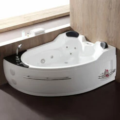EAGO 66" Corner Acrylic LED-Illuminated Whirlpool Bathtub With Stereo, Bluetooth, And Fixtures In White -Allied Brass Shop ea am113etl l 1 s3
