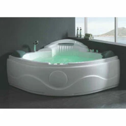 EAGO 60" Corner Acrylic Waterfall Whirlpool LED-Illuminated Bathtub With Fixtures And Headrests In White -Allied Brass Shop ea am505etl 1 s3