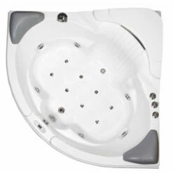 EAGO 60" Corner Acrylic Waterfall Whirlpool LED-Illuminated Bathtub With Fixtures And Headrests In White