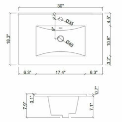 Empire Industries Autumn Thin Edge Ceramic Tops In White, 24" Or 30" Wide 6 Empire Industries Autumn Thin Edge Ceramic Tops In White, 24" Or 30" Wide -Allied Brass Shop ei au30w1 specs s3