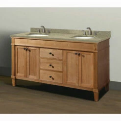Empire Industries Cambridge Collection 60" Vanity With Quartz Nova Café Latte Countertop And (2) Biscuit Or White Undermount Sink Bowls Installed -Allied Brass Shop ei ca60c s3