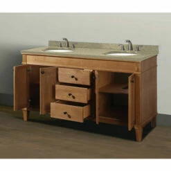 Empire Industries Cambridge Collection 60" Vanity With Quartz Nova Café Latte Countertop And (2) Biscuit Or White Undermount Sink Bowls Installed