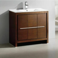 Fresca Allier 36" Wenge Or Antique White Modern Bathroom Vanity With Mirror, Set Includes: Base Cabinet, Countertop/Sink Top, Faucet, Mirror W/ Shelf, P-Trap, Pop-Up Drain And Installation Hardware -Allied Brass Shop fre fcb8136wg i 1 s3