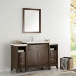 Fresca Cambridge 54" Antique Coffee Or White Traditional Bathroom Vanity With Mirror, Set Includes: Base Cabinet, (2) Side Cabinets, Countertop/Sink Top, Faucet, Mirror, P-Trap, Pop-Up Drain And Installation Hardware -Allied Brass Shop fre fvn21 123012ac 1 s3