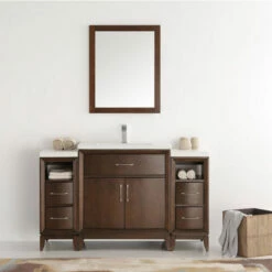 Fresca Cambridge 54" Antique Coffee Or White Traditional Bathroom Vanity With Mirror, Set Includes: Base Cabinet, (2) Side Cabinets, Countertop/Sink Top, Faucet, Mirror, P-Trap, Pop-Up Drain And Installation Hardware -Allied Brass Shop fre fvn21 123012ac 2 s3