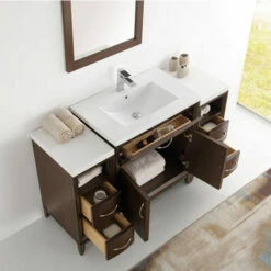 Fresca Cambridge 54" Antique Coffee Or White Traditional Bathroom Vanity With Mirror, Set Includes: Base Cabinet, (2) Side Cabinets, Countertop/Sink Top, Faucet, Mirror, P-Trap, Pop-Up Drain And Installation Hardware -Allied Brass Shop fre fvn21 123012ac 4 s3