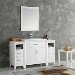 Fresca Cambridge 54" Antique Coffee Or White Traditional Bathroom Vanity With Mirror, Set Includes: Base Cabinet, (2) Side Cabinets, Countertop/Sink Top, Faucet, Mirror, P-Trap, Pop-Up Drain And Installation Hardware