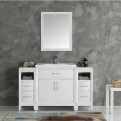 Fresca Cambridge 54" Antique Coffee Or White Traditional Bathroom Vanity With Mirror, Set Includes: Base Cabinet, (2) Side Cabinets, Countertop/Sink Top, Faucet, Mirror, P-Trap, Pop-Up Drain And Installation Hardware -Allied Brass Shop fre fvn21 123012wh 2 s3