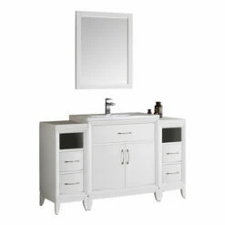 Fresca Cambridge 54" Antique Coffee Or White Traditional Bathroom Vanity With Mirror, Set Includes: Base Cabinet, (2) Side Cabinets, Countertop/Sink Top, Faucet, Mirror, P-Trap, Pop-Up Drain And Installation Hardware -Allied Brass Shop fre fvn21 123012wh whitebackground s3