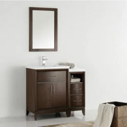 Fresca Cambridge 36" Antique Coffee Or White Traditional Bathroom Vanity With Mirror, Set Includes: Base Cabinet, Side Cabinet, Countertop/Sink Top, Faucet, Mirror, P-Trap, Pop-Up Drain And Installation Hardware -Allied Brass Shop fre fvn21 2412ac 1 s3