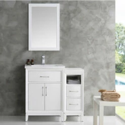 Fresca Cambridge 36" Antique Coffee Or White Traditional Bathroom Vanity With Mirror, Set Includes: Base Cabinet, Side Cabinet, Countertop/Sink Top, Faucet, Mirror, P-Trap, Pop-Up Drain And Installation Hardware -Allied Brass Shop fre fvn21 2412wh 2 s3