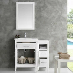 Fresca Cambridge 36" Antique Coffee Or White Traditional Bathroom Vanity With Mirror, Set Includes: Base Cabinet, Side Cabinet, Countertop/Sink Top, Faucet, Mirror, P-Trap, Pop-Up Drain And Installation Hardware -Allied Brass Shop fre fvn21 2412wh 3 s3
