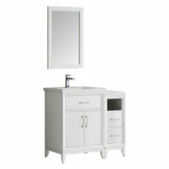 Fresca Cambridge 36" Antique Coffee Or White Traditional Bathroom Vanity With Mirror, Set Includes: Base Cabinet, Side Cabinet, Countertop/Sink Top, Faucet, Mirror, P-Trap, Pop-Up Drain And Installation Hardware -Allied Brass Shop fre fvn21 2412wh whitebackground s3