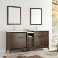 Fresca Cambridge 72" Antique Coffee Or White Double Sink Traditional Bathroom Vanity With Mirrors, Set Includes: (2) Base Cabinets, Side Cabinet, Countertop, (2) Sinks, (2) Faucets, (2) Mirrors, (2) P-Traps, (2) Pop-Up Drains And Installation Hardware -Allied Brass Shop fre fvn21 301230ac 1 s3