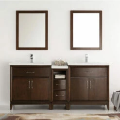 Fresca Cambridge 72" Antique Coffee Or White Double Sink Traditional Bathroom Vanity With Mirrors, Set Includes: (2) Base Cabinets, Side Cabinet, Countertop, (2) Sinks, (2) Faucets, (2) Mirrors, (2) P-Traps, (2) Pop-Up Drains And Installation Hardware -Allied Brass Shop fre fvn21 301230ac 2 s3