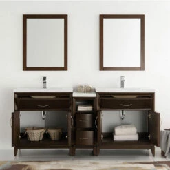 Fresca Cambridge 72" Antique Coffee Or White Double Sink Traditional Bathroom Vanity With Mirrors, Set Includes: (2) Base Cabinets, Side Cabinet, Countertop, (2) Sinks, (2) Faucets, (2) Mirrors, (2) P-Traps, (2) Pop-Up Drains And Installation Hardware -Allied Brass Shop fre fvn21 301230ac 3 s3