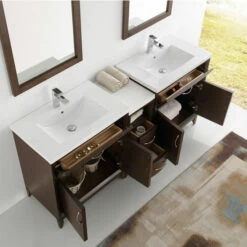Fresca Cambridge 72" Antique Coffee Or White Double Sink Traditional Bathroom Vanity With Mirrors, Set Includes: (2) Base Cabinets, Side Cabinet, Countertop, (2) Sinks, (2) Faucets, (2) Mirrors, (2) P-Traps, (2) Pop-Up Drains And Installation Hardware -Allied Brass Shop fre fvn21 301230ac 4 s3