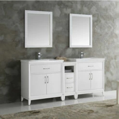 Fresca Cambridge 72" Antique Coffee Or White Double Sink Traditional Bathroom Vanity With Mirrors, Set Includes: (2) Base Cabinets, Side Cabinet, Countertop, (2) Sinks, (2) Faucets, (2) Mirrors, (2) P-Traps, (2) Pop-Up Drains And Installation Hardware